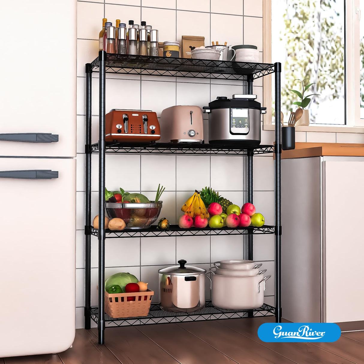 Guan River 4-Shelf Adjustable Metal Shelf Wire Shelving Unit Storage Rack Display Shelf for Office,Kitchen,Bedroom,Bathroom,Laundry,Pantry Basement,Garage(Black,36" L x 14" W x 54" H) Guan River