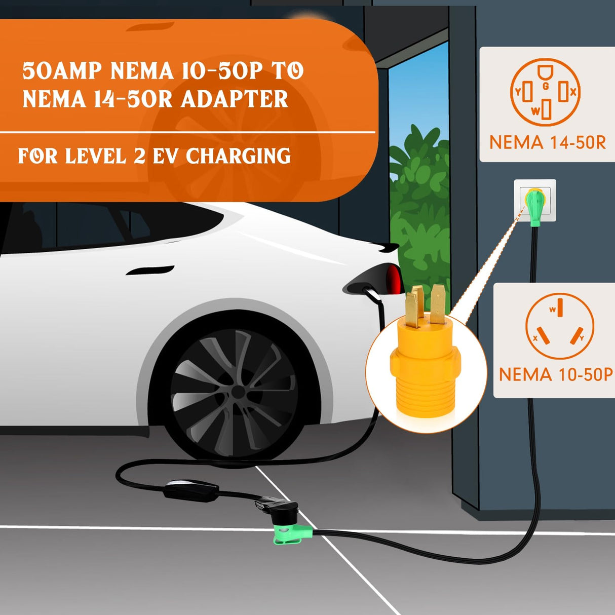 Kanayu 3 Prong Stove Adapter Compatible with NEMA 10-50P to 14-50R Adapter 3 Prong Male Plug to 4 Female Receptacle 50Amp EV Charger Generator Welder Dryer Power Cord Connector(Yellow) Kanayu