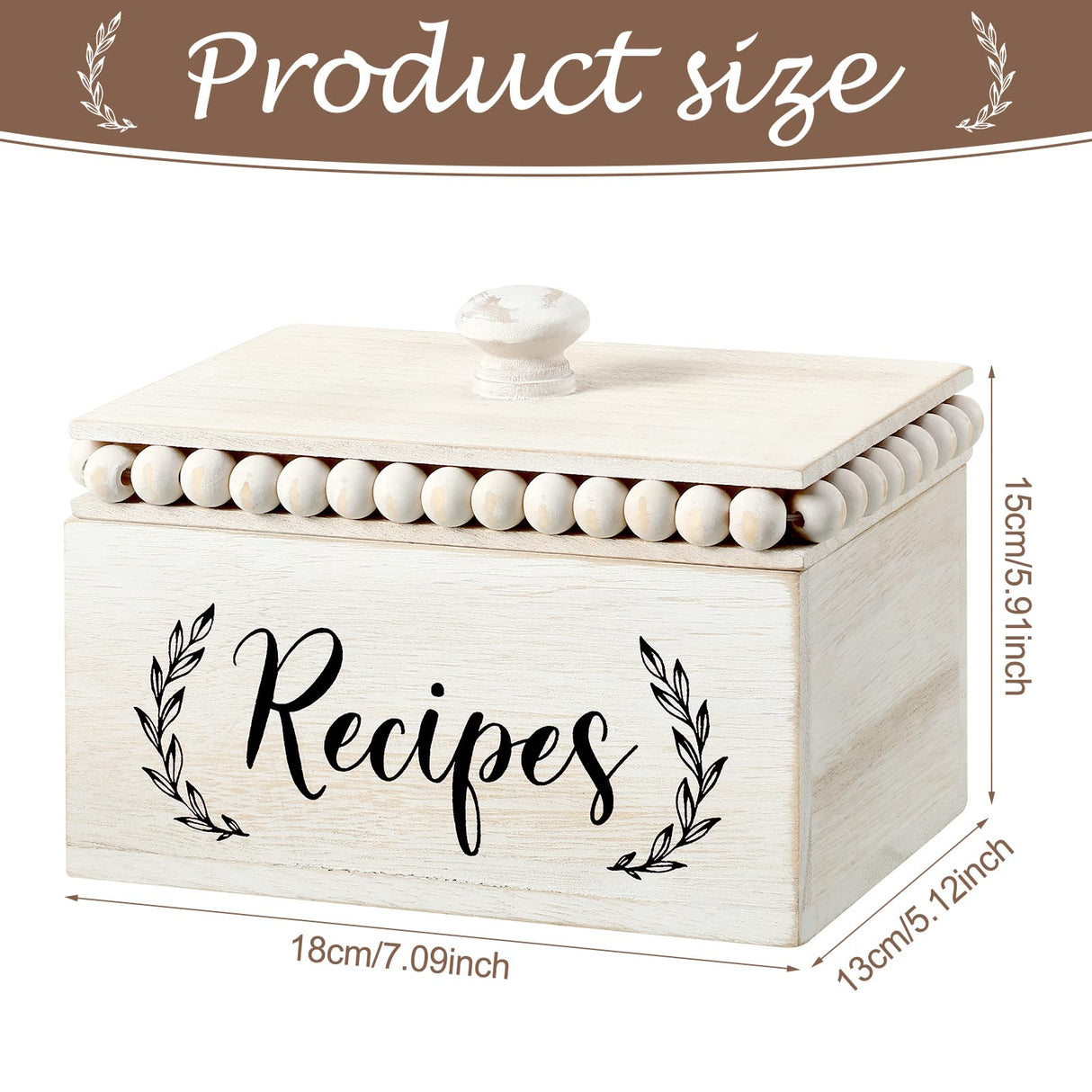 Kathfly Rustic White Recipe Box Wooden Beaded Recipe Box Farmhouse Recipe Holder and Organizer Personalized Recipe Box Bridal Shower Wedding Registry Must Haves for Wedding Birthday Housewarming Kathfly