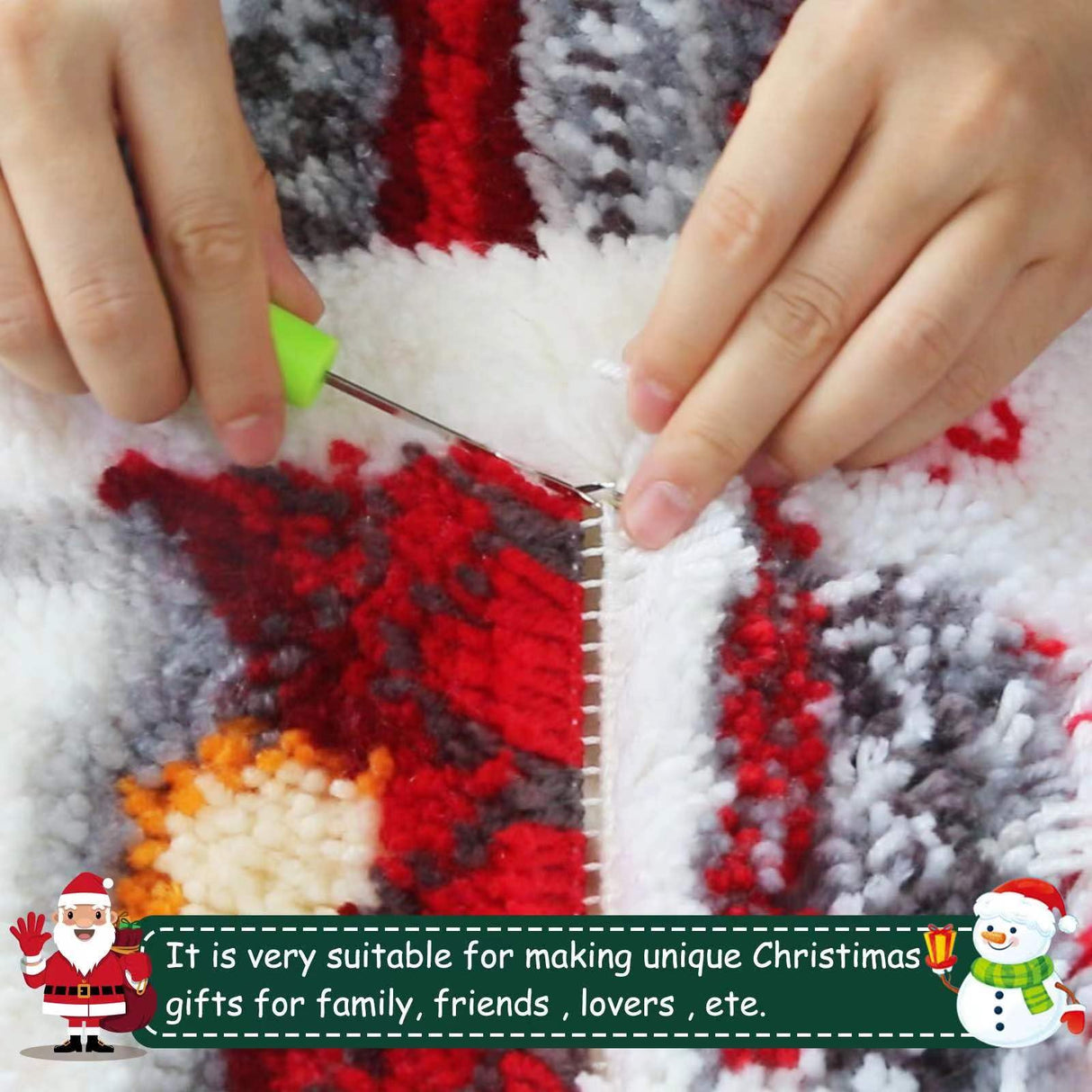 LAPATAIN Latch Hook Kits for DIY Throw Pillow Cover,Needlework Cushion Cover Hand Craft Crochet for Great Family 17X17inch Christmas Hat LAPATAIN