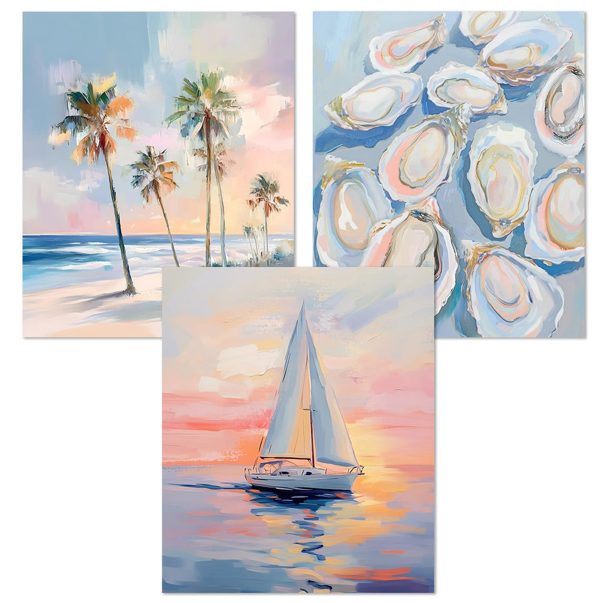 JWVK Ocean Beach Diamond Art Kits 3 Pack, Tropical Coastal Ocean Oyster Palm Tree Nautical Sailboat DIY Diamond Gem Painting Art Kits for Kids Adults Beginners, Beach House Room Decor 10x11.8 Inch JWVK