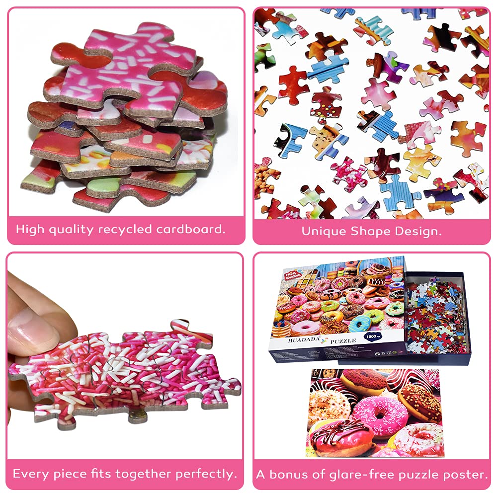 HUADADA Jigsaw Puzzles for Adults 1000 Pieces, Donuts Interlock Perfectly Letter on Back No Dust, Home Decor Birthday Party Gift Toy for Men Women Olders Seniors (27.5"x19.6"), 1:1 Poster HUADADA