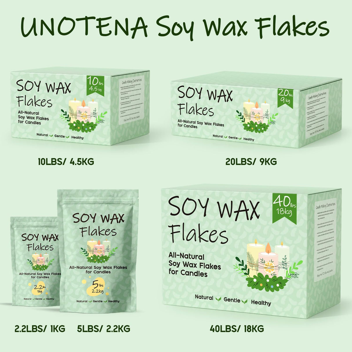 UNOTENA Soy Wax Flakes for Candle Making, Natural Candle Wax, Farm-Sourced, No Additives, Safe and Pure, 5LB UNOTENA