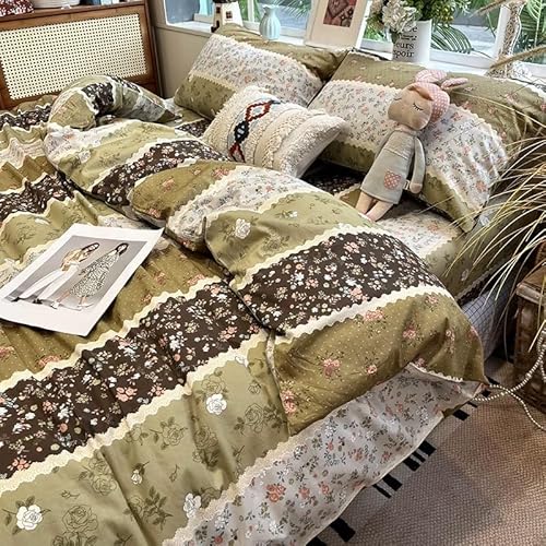 4pcs Duvet Cover Set- 100% Cotton Comfort Duvet Cover Set,a Duvet Cover,a Deep Pocket Fitted Sheet,2 Pillow Shams Home Bedding with Zipper Closure for All Season (Queen (U.S. Standard), vintage) zeyekuku