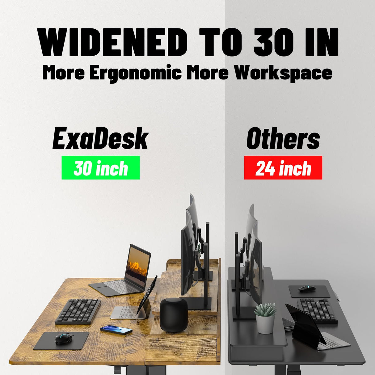 ExaDesk 63×30 Inch Electric Standing Desk with 2 Drawers, Adjustable Height Widened Stand Up Desk with Storage Shelf, Sit to Stand Ergonomic Workstation for Home Office ExaDesk