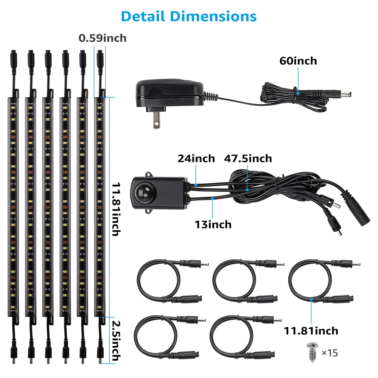 TORCHSTAR LED Safe Lighting Kit, (6) 12 Inch Linkable Light Bars + Motion Sensor + UL Power Adapter, 900LM, Input 100-240V, for Under Cabinet Gun Safe Locker Closet Showcase, 5000K Daylight TORCHSTAR