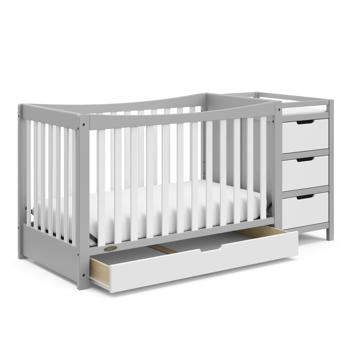 Graco Remi 4-In-1 Convertible Crib & Changer With Drawer (Pebble Gray & White) – GREENGUARD Gold Certified, Crib And Changing-Table Combo, Includes Changing Pad, Converts To Toddler Bed, Full-Size Bed Graco