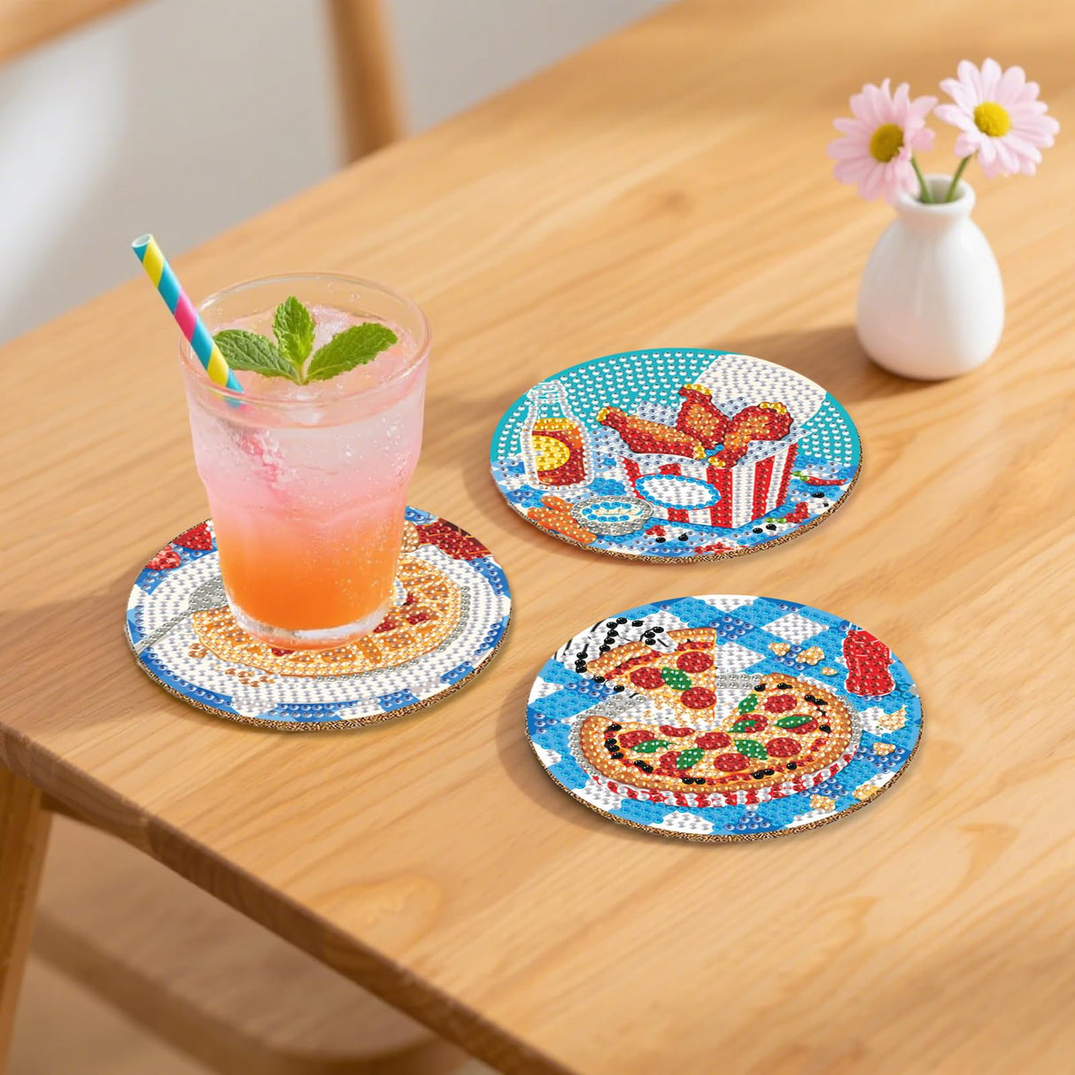 DOTZSO 8 Pcs Delicious Food Diamond Art Coaster Kits with Holder,Diamond Painting Coasters for Adults Beginners,Party Home Decor Abstract,Fun Gifts for Women DOTZSO