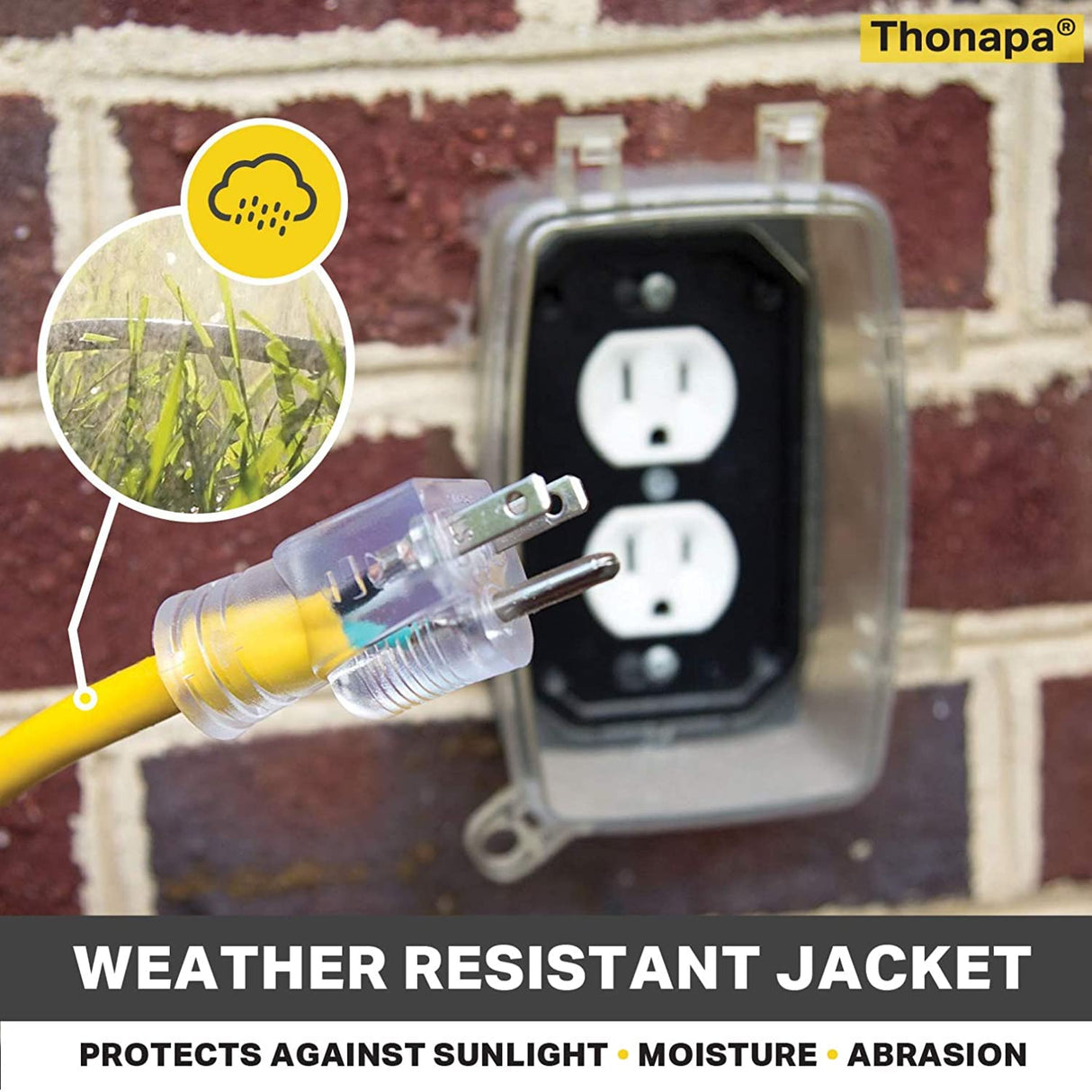 Thonapa 75 Ft 10 Gauge Extension Cord, Weatherproof Heavy Duty Outdoor Extension Cord 10 AWG 75’, SJTW 3 Prong Lighted Plug 10/3 Yellow Cable 15 Amp, Great for Major Appliances & Garden Tools Thonapa