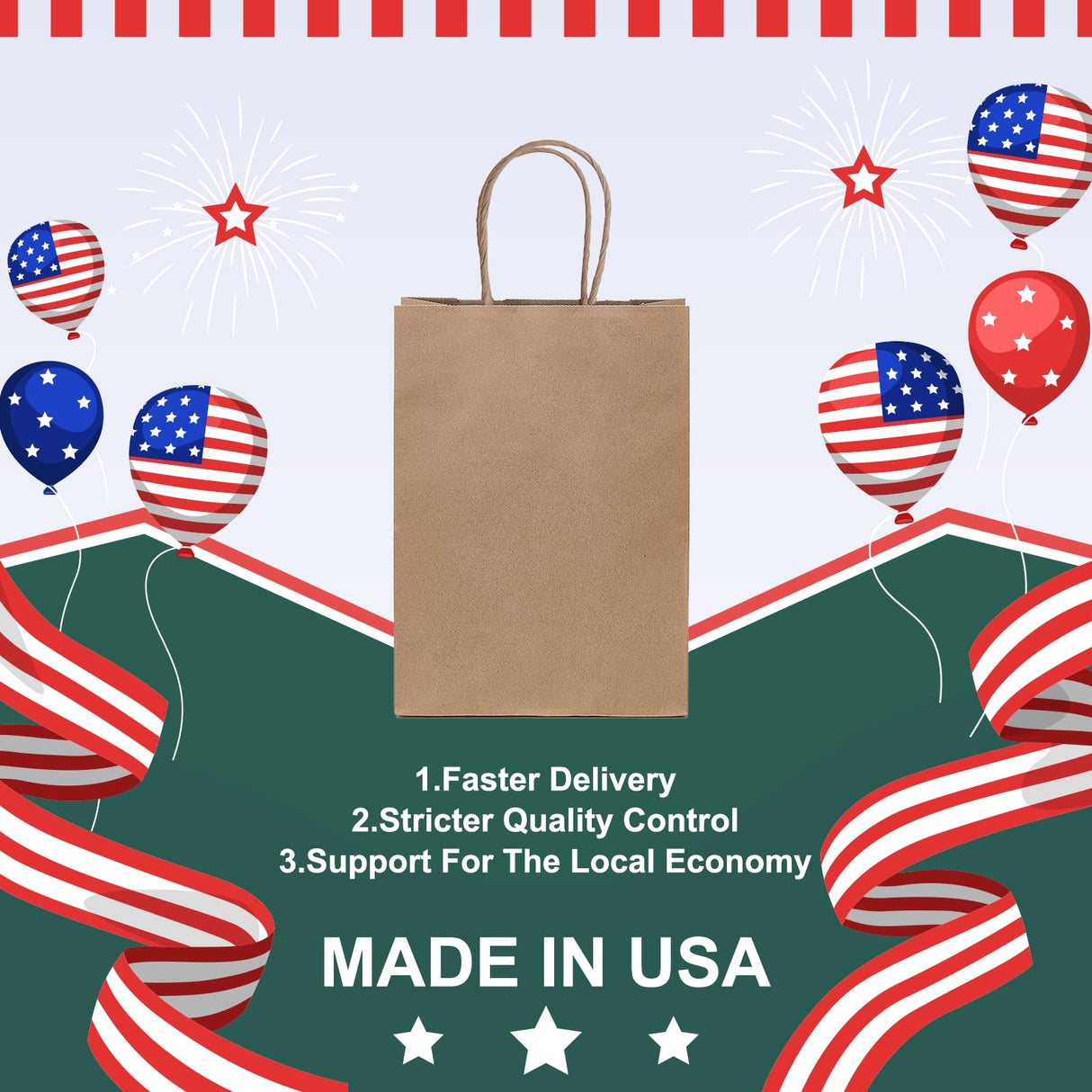 METRONIC Paper Gift Bags 5.25x3.75x8 50Pcs, Christmas Gift Wrap Bags with Handles, Brown Kraft Paper Bag for Small Business, Bulk Party Favors Bag for Birthday, Shopping, Retail, Made in USA METRONIC