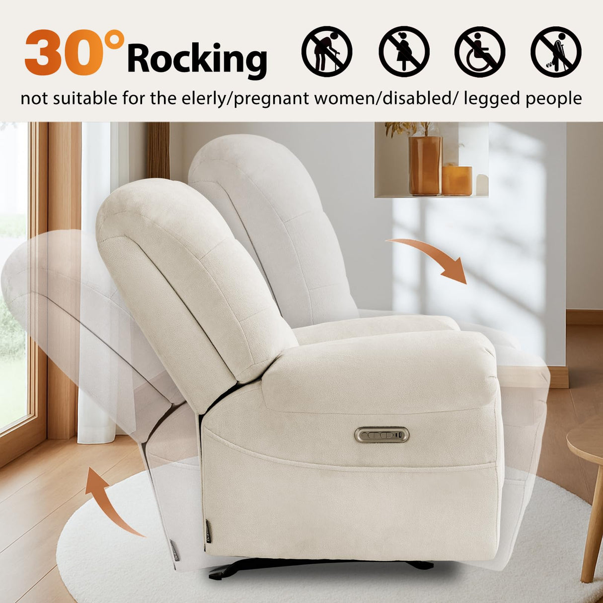 EONIX Mordern Massage Rocker Recliner Chair, Dual Motor Power Rocking Recliners for Small Spaces, Lazy Boy Recliner Chair with Heat and Massage for Living Room, Bedroom, Study, Pearl White EONIX