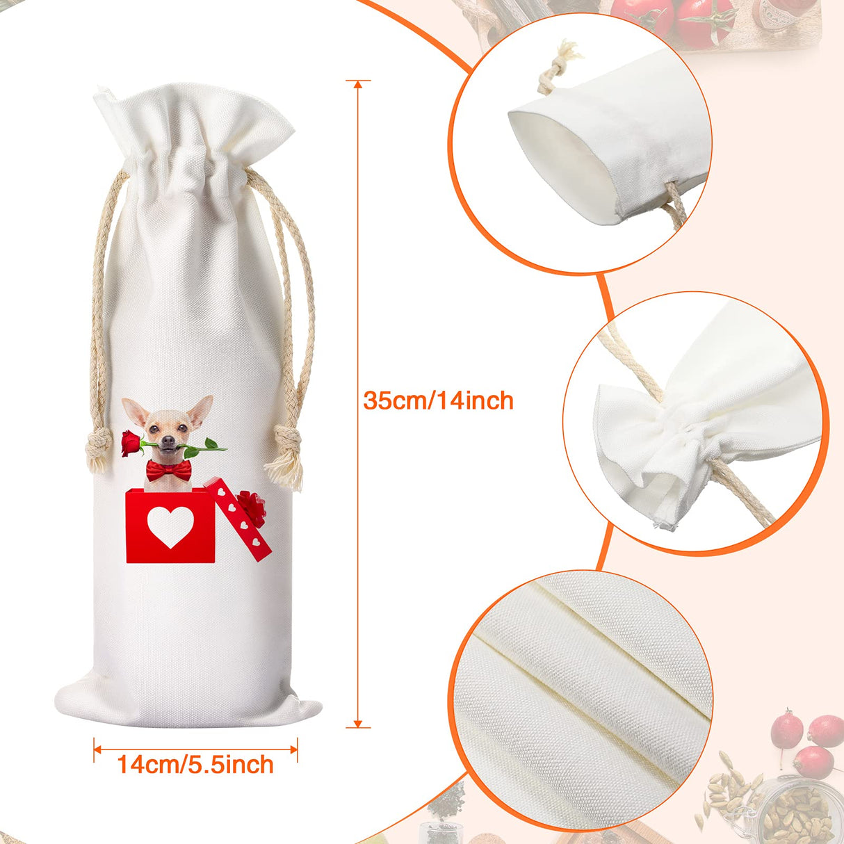 Shappy Canvas Wine Bottle Bags Sublimation Blank Wine Bottle Bags with Drawstrings Halloween Wine Bags Reusable Cotton Wine Bags Bulk for Christmas DIY Wedding Birthday Party Gift Bag(5 Pieces) Shappy