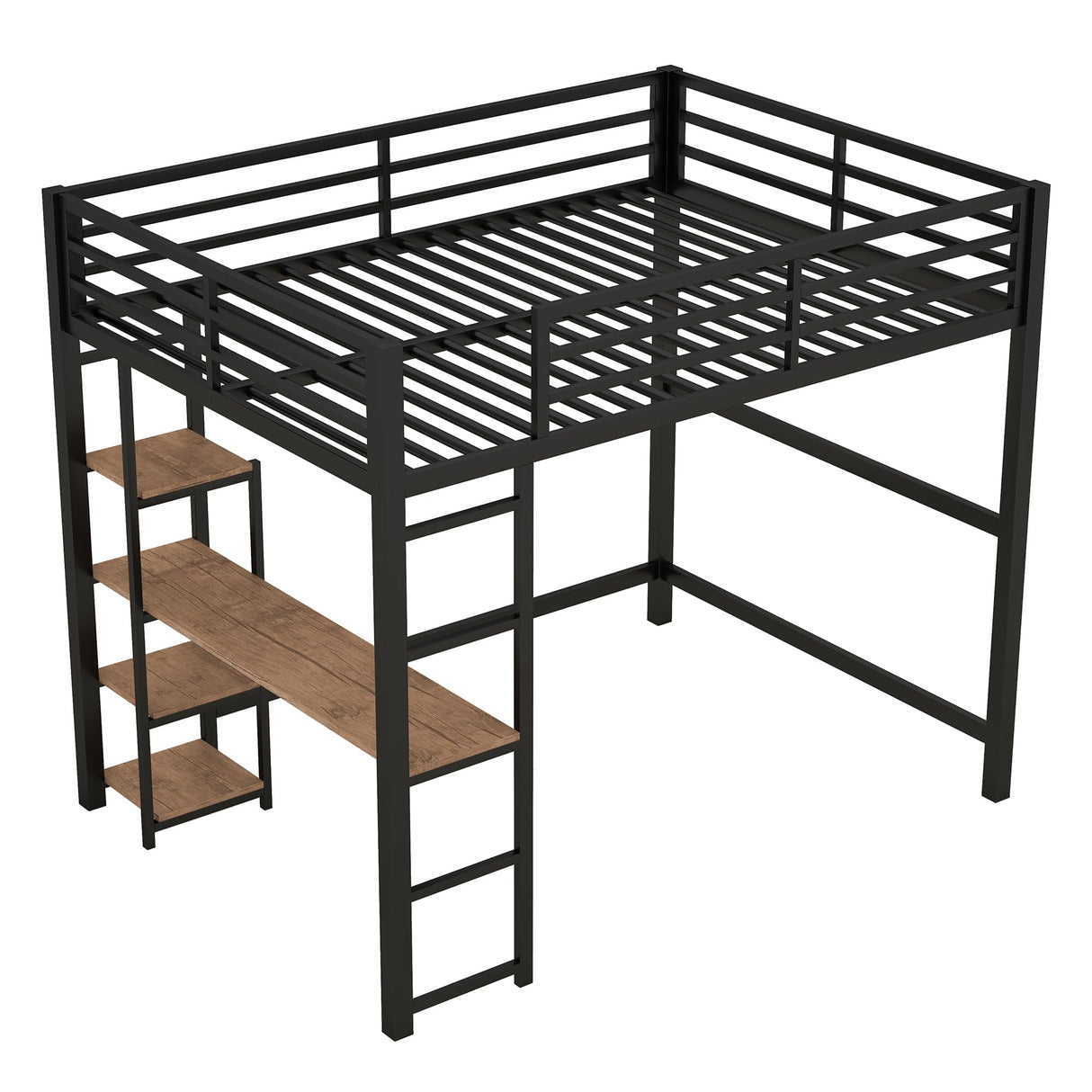 Bellemave Black Metal Loft Bed with Desk and Storage Shelves for Kids and Teens Bellemave