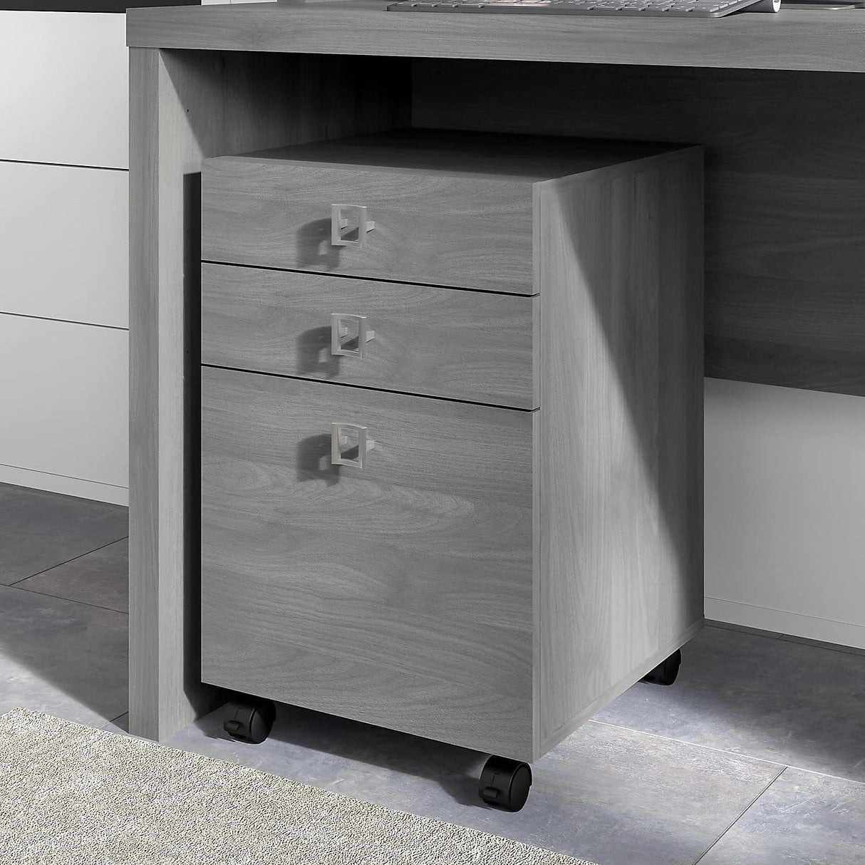 Bush Business Furniture Echo Mobile Cabinet with Satin Silver Hardware Under Desk Filing Drawer Storage for Home Office or Professional, 16W, Modern Gray Bush Business Furniture