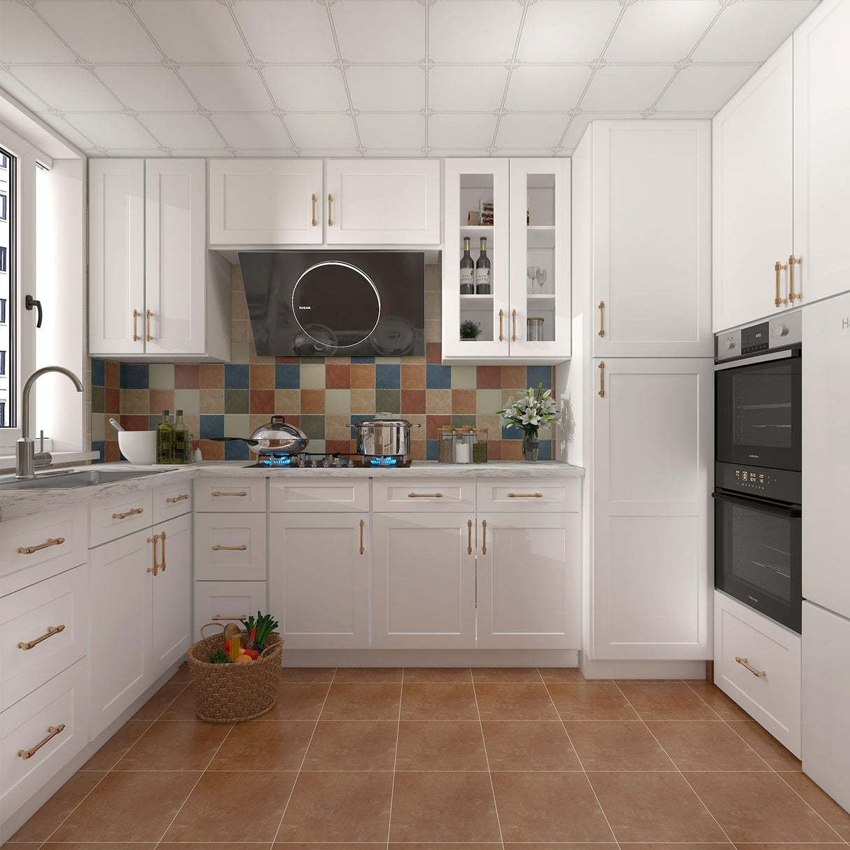 ROOMTEC Wood Wall-Mounted Cabinet,Bathroom Medicine Cabinet with Adjustable Shelves and 2 Soft-Close Doors,Laundry Storage Cabinet for Bathroom,Kitchen,Living Room 12" D*33" W*36" H,Shaker White ROOMTEC