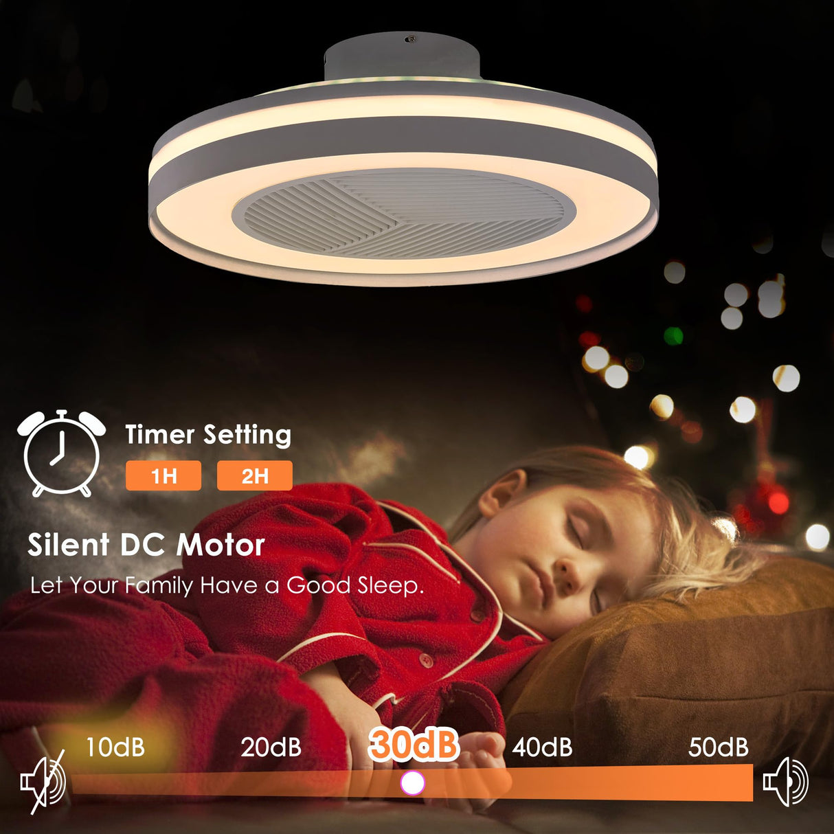 HUMHOLD Smart Low Profle Ceiling Fans with 3-Dimmable Light Remote/APP Control, 20" Bladeless Ceiling Fans with 6 Speeds, Timer, Quiet DC Motor, Ceiling Fan with Light for Kids Bedroom/Living Room HUMHOLD