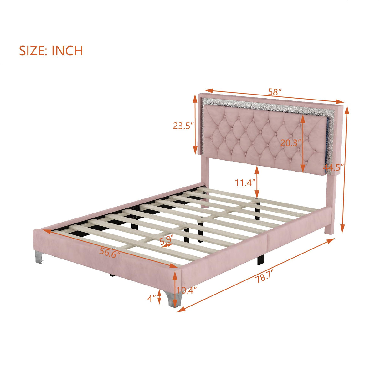 Merax Upholstered Platform Bed, Full Size LED Velvet Fabric Wooden Bed Frame with LED Lights & Tufted Headboard for Bedroom, Wood Slat Support, No Box Spring Needed, Easy Assembly (Pink) Merax
