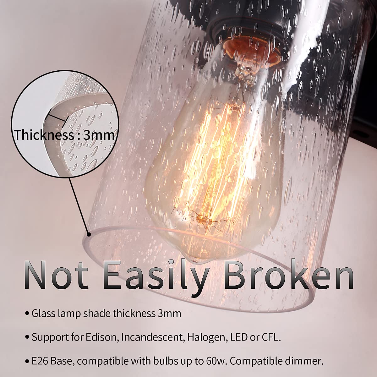 2-Light Farmhouse Vanity Lights for Bathroom, Rustic Bathroom Light Fixtures with Pretty Glass Shade, Black Industrial Wood Grain Wall Sconce for Bathroom Hallway Bedroom ZSMIHDOH