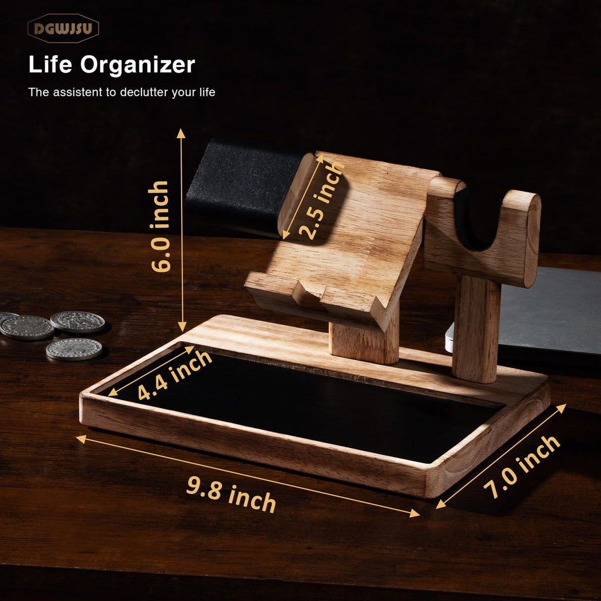 DGWJSU Pistol Rack for Gun Safe, Wood Handgun Rack Holder for Gun, Phone Docking Station as Nightstand Organizer as Gifts for Men Boyfriend Husband Father in Anniversary Birthday Christmas DGWJSU