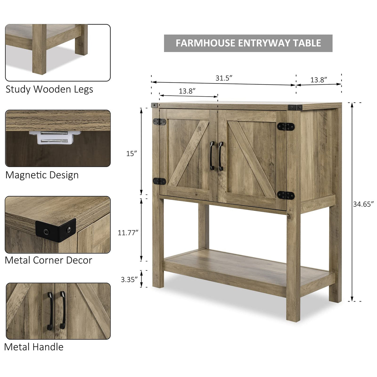 Mufico Grey Console Table with 2 Storage Cabinets – Multifunctional Entryway, Sofa, and Coffee Bar Station Cabinet Mufico