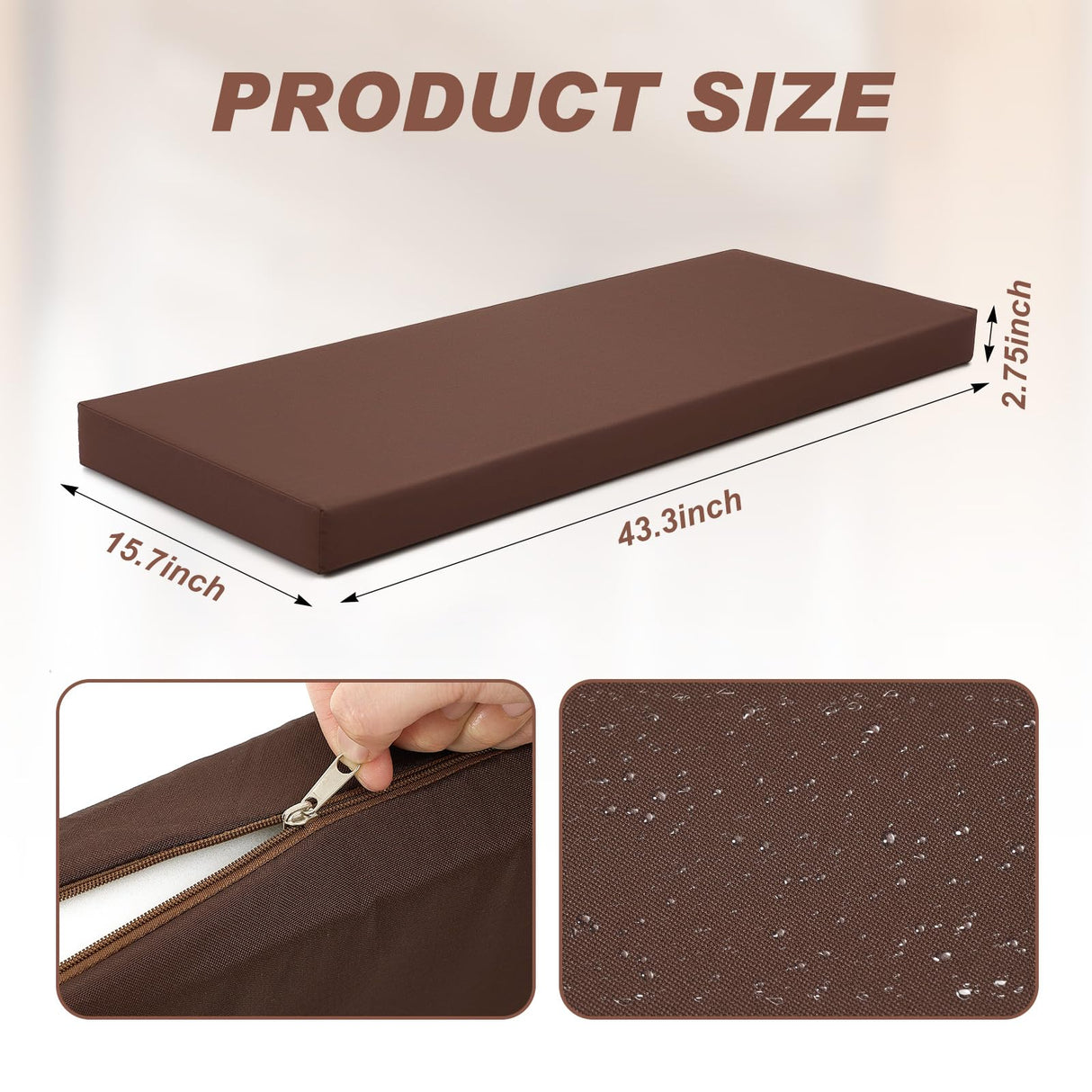 Tudomro Polyester Seat Cushion for Sauna Brown Seat Cushion for 2 Person Sauna Waterproof Sauna Mat 43 x 16 Inches Sauna Bench Accessories for Infrared Sauna Resting Spa Tudomro