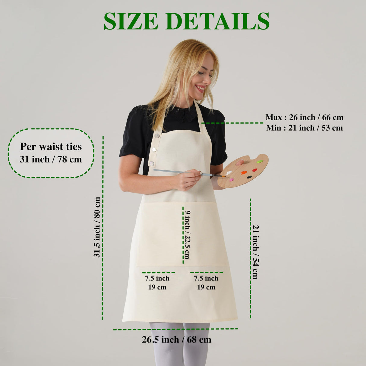 TOSHE Kitchen Apron Waterdrop Resistant Cotton Apron with adjustable Aprons for Women with Pockets 10 Color option Cooking White Apron(White) TOSHE