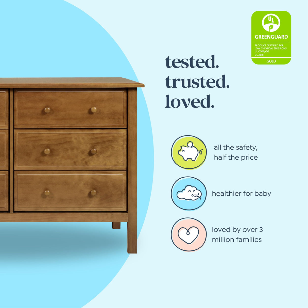 Davinci Jayden 6-Drawer Double Wide Dresser in Chestnut, Greenguard Gold Certified DaVinci