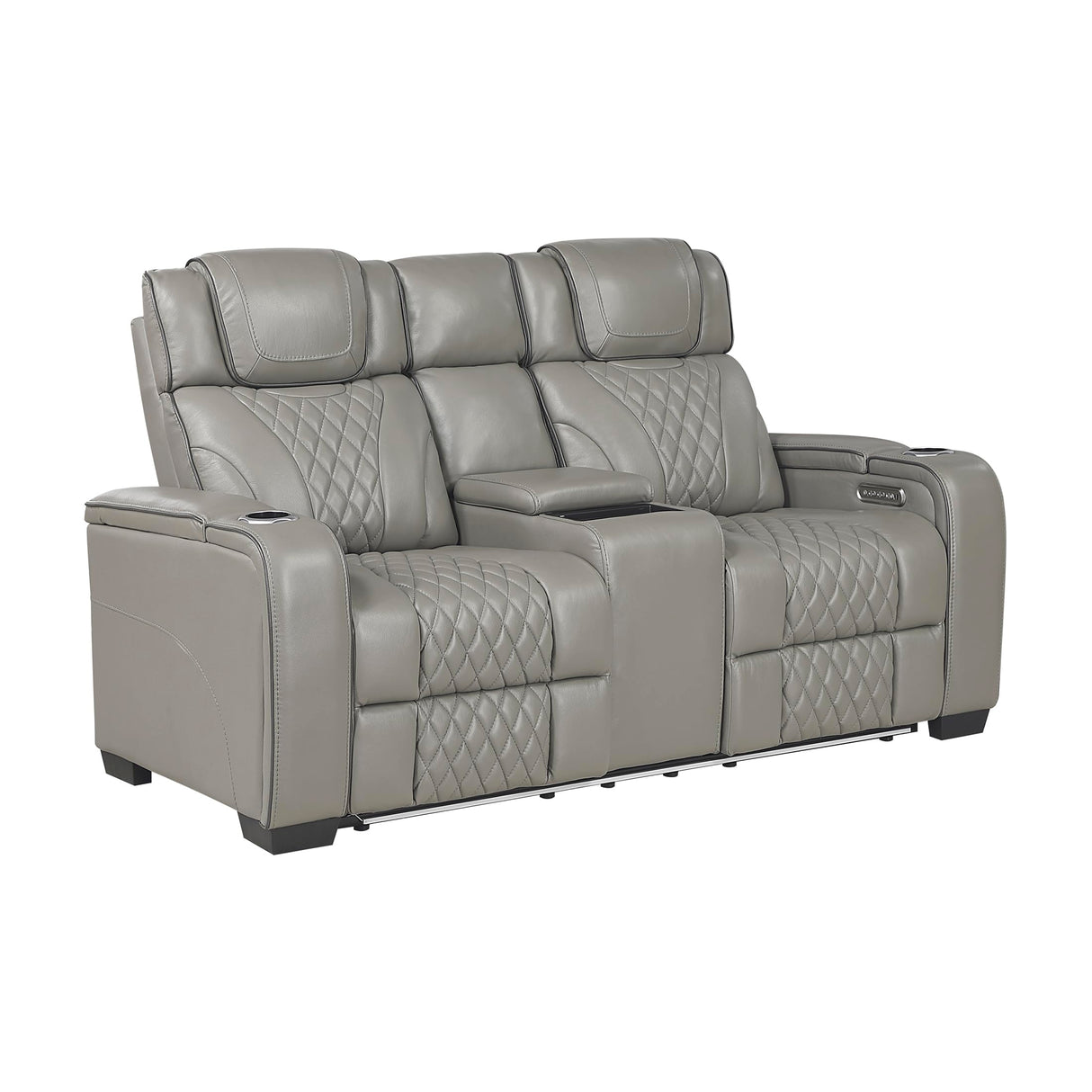 Lexicon Power Double Reclining Loveseat, Center Console/Heat/Massage/Headrest/Storage Arms/Cup Holders/LED Lights/Wireless Charging, Top Grain Leather Match Wall Hugger Recliner Loveseat, Grey Lexicon