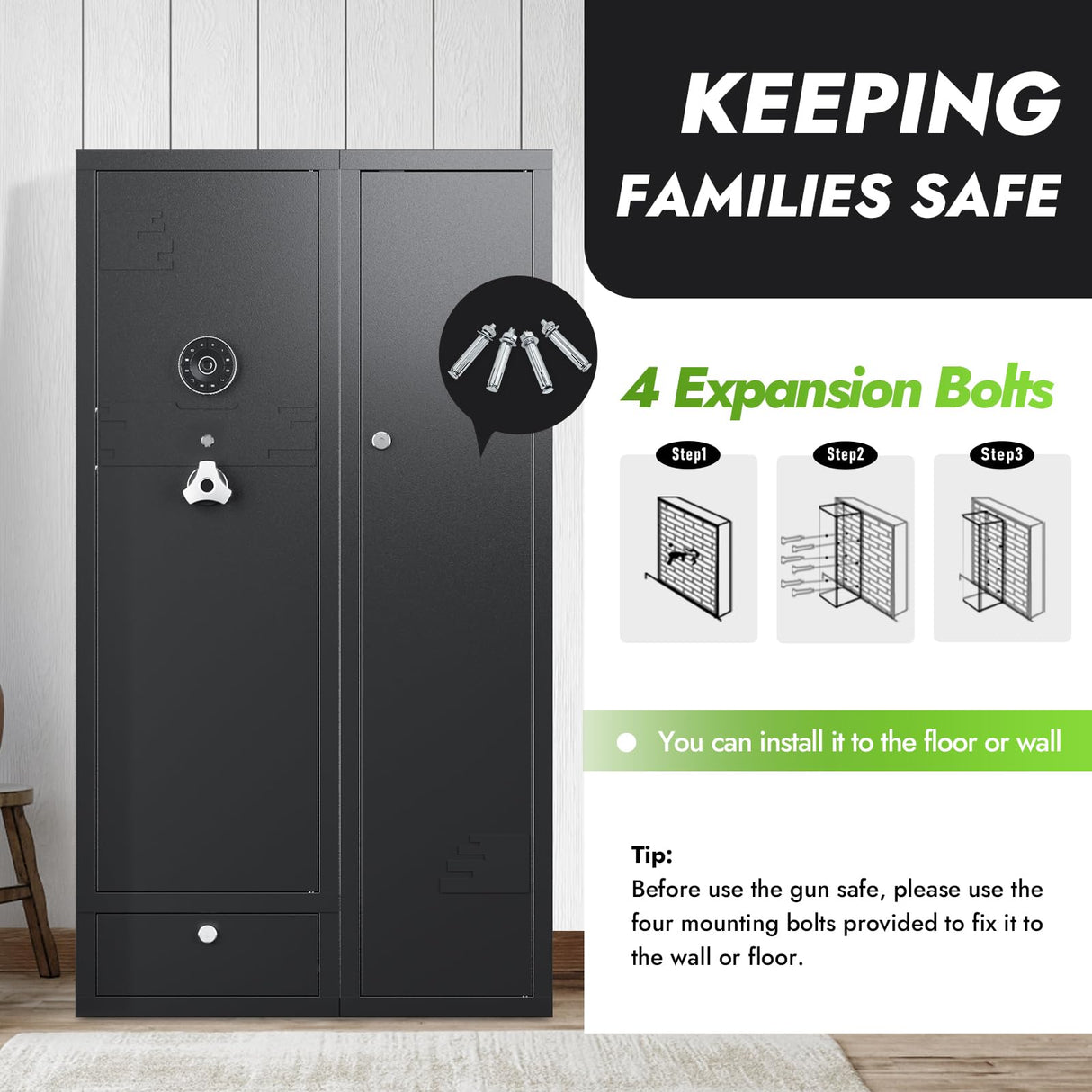 KAER 15-18 Gun Safe,Gun Safes for Rifles and Pistols,Rifle Safe,Gun Cabinet,Gun Safes for Home,Gun Safe for Rifles with Digital Keypad,Drawer,Removable Shelf (Unassembled) KAER