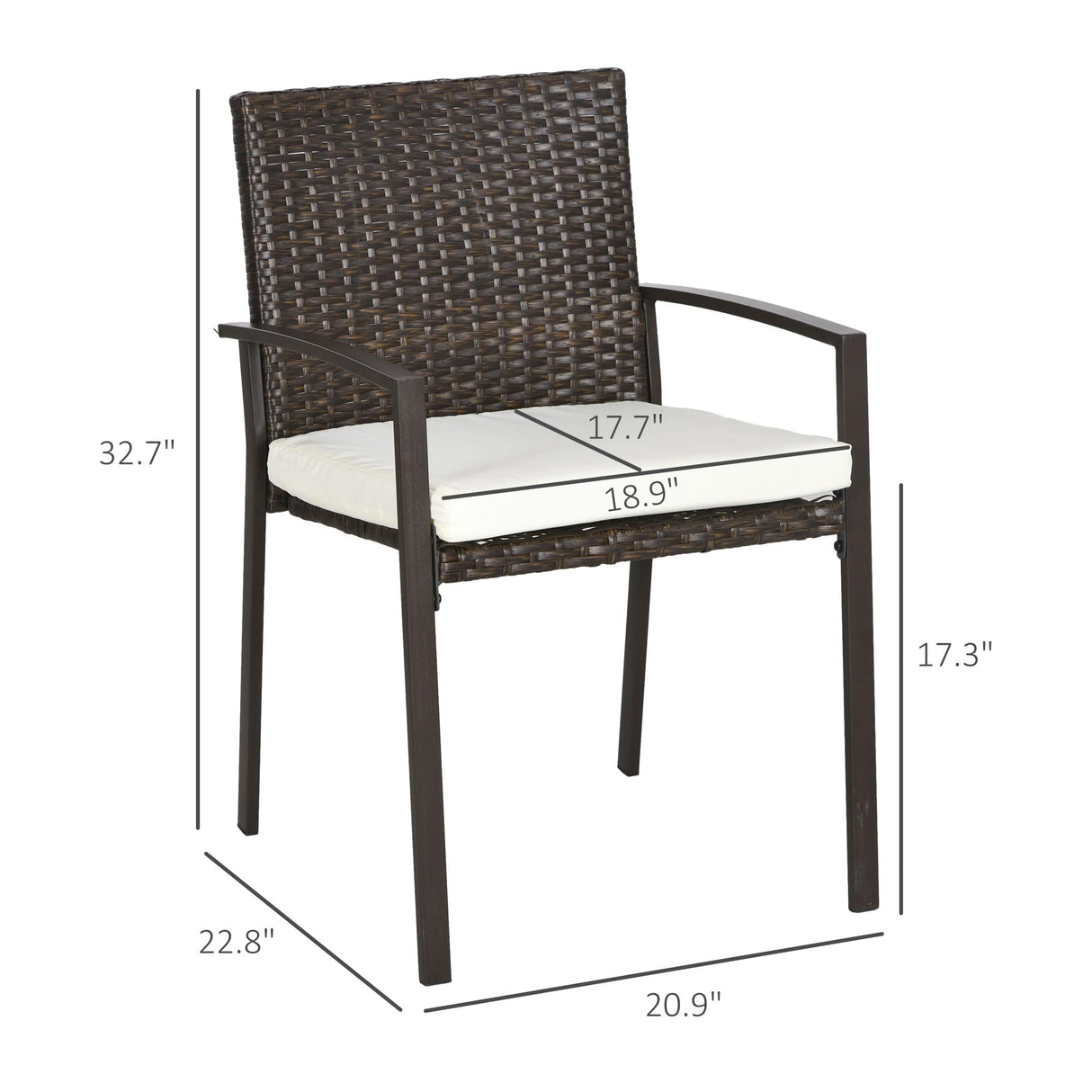Outsunny 2 Piece PE Rattan Outdoor Dining Chairs with Cushion, Patio Wicker Dining Chair Set with Backrest, Armrests for Patio, Deck, Garden, Cream White Outsunny