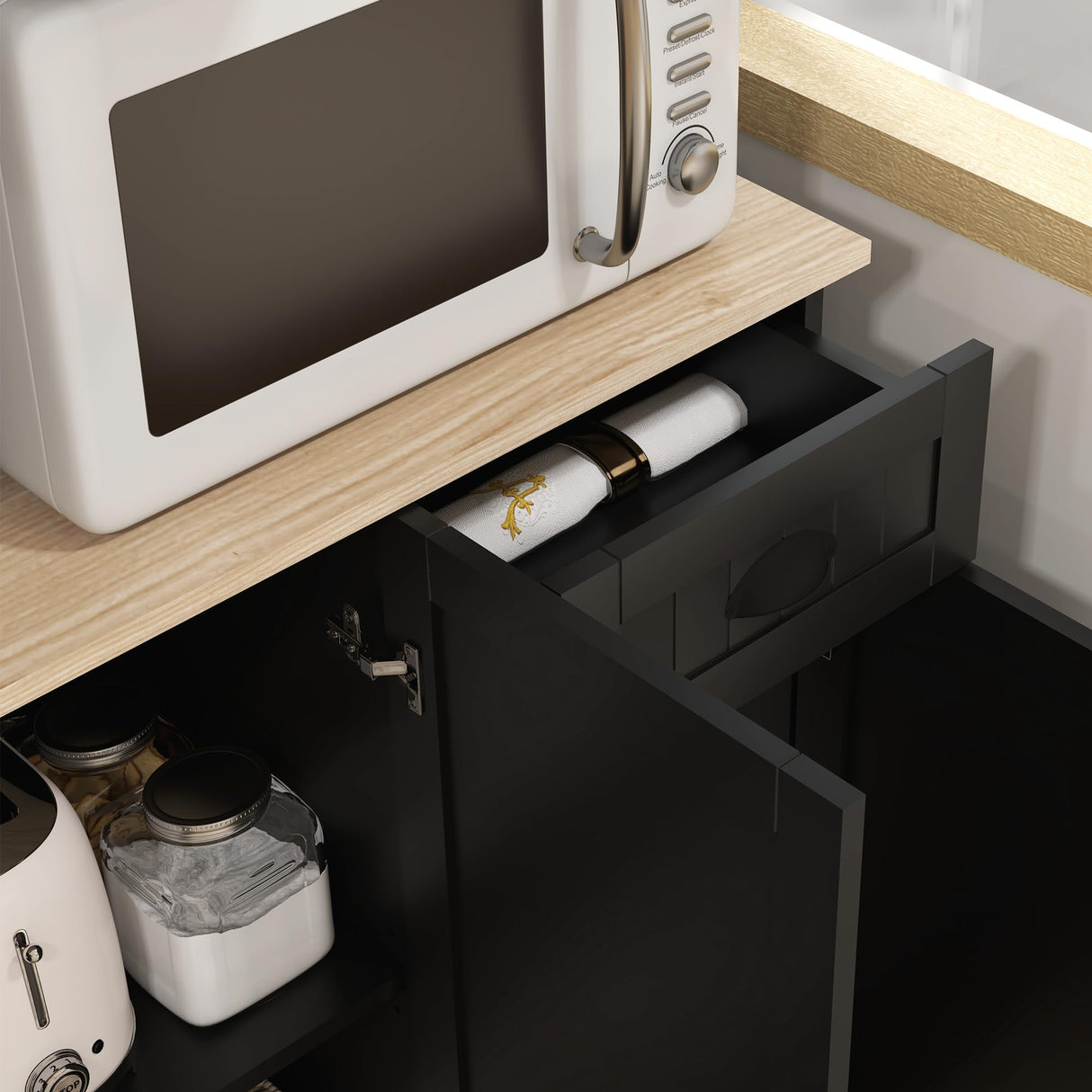 HOMCOM 71" Buffet with Hutch, Modern Farmhouse Kitchen Pantry Storage Cabinet with Microwave Oven Countertop, Drawer, and Cupboard, Black HOMCOM