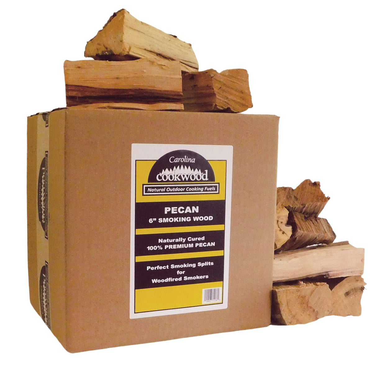 Carolina Cookwood Pecan Smoking Wood Logs for Wood Fired and Charcoal Smoker Grills - Large 6-in. Hardwood Splits, 12-17 lbs., 675 cu. in. Naturally Cured Smoker Wood Carolina Cookwood