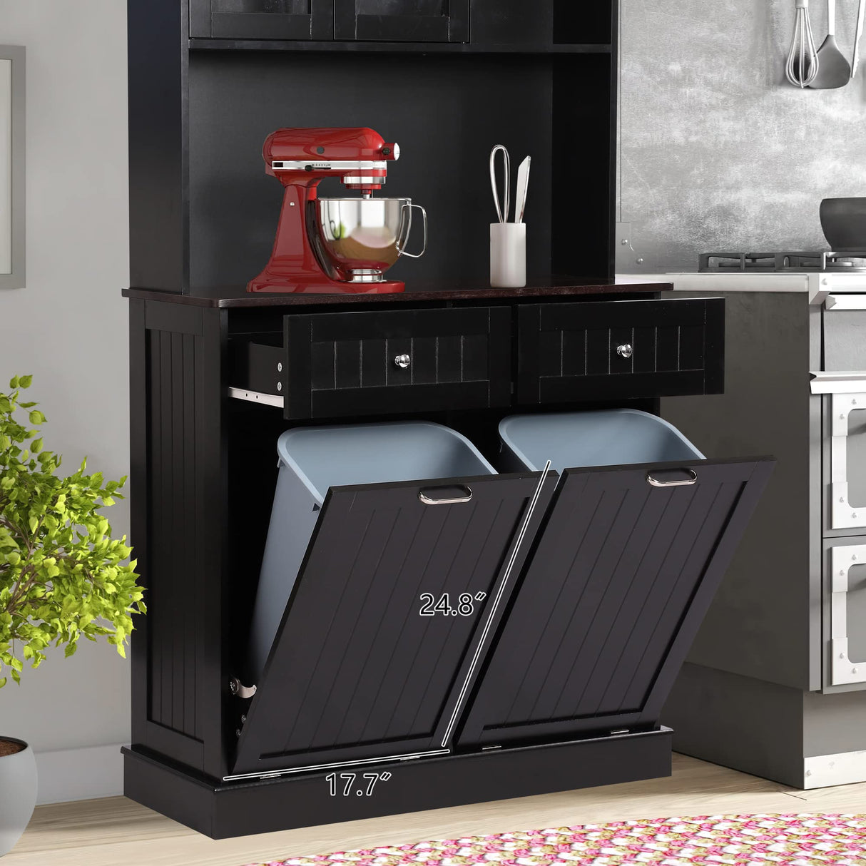 LOUVIXA Kitchen Pantry Storage Cabinet, Microwave Cabinet with Tilt Out Trash Cabinet,Tall Pantry Cabinet Cupboard, Freestanding Kitchen Hutch (Classic Black) LOUVIXA