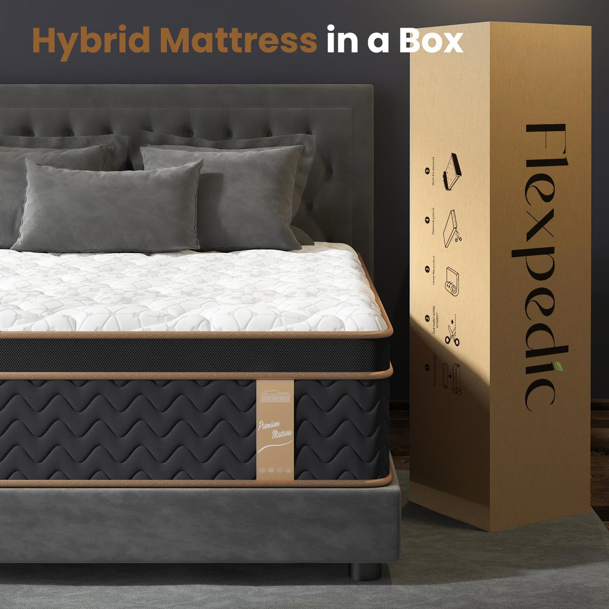 Queen Mattress 14 Inch, Cooling Hybrid Bed in a Box, Individual Pocket Springs, Motion Isolation, Targeted Hip/Shoulder/Lumbar Support, Fiberglass-Free, Ergonomic Zones, 365-Night Trial, CertiPUR-US FP FLEXPEDIC