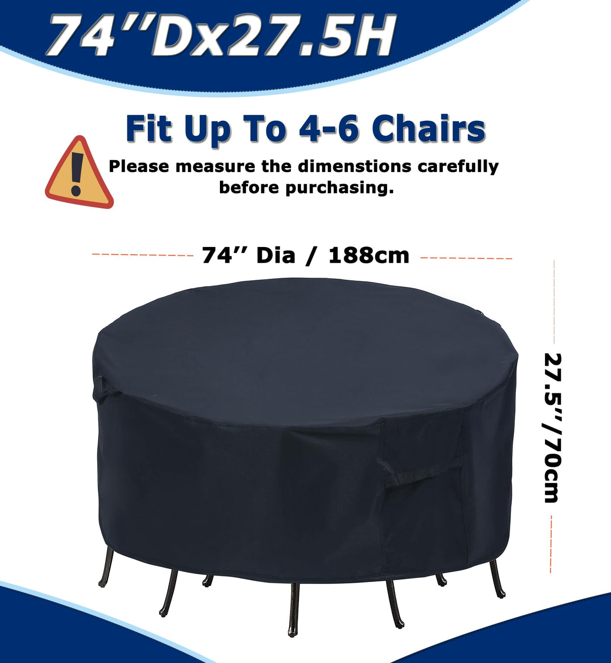 Round Patio Furniture Covers - 74" Dia Waterproof Table & Fire Pit Cover - Anti-Fading for Outdoor Dining Sets TIFILE