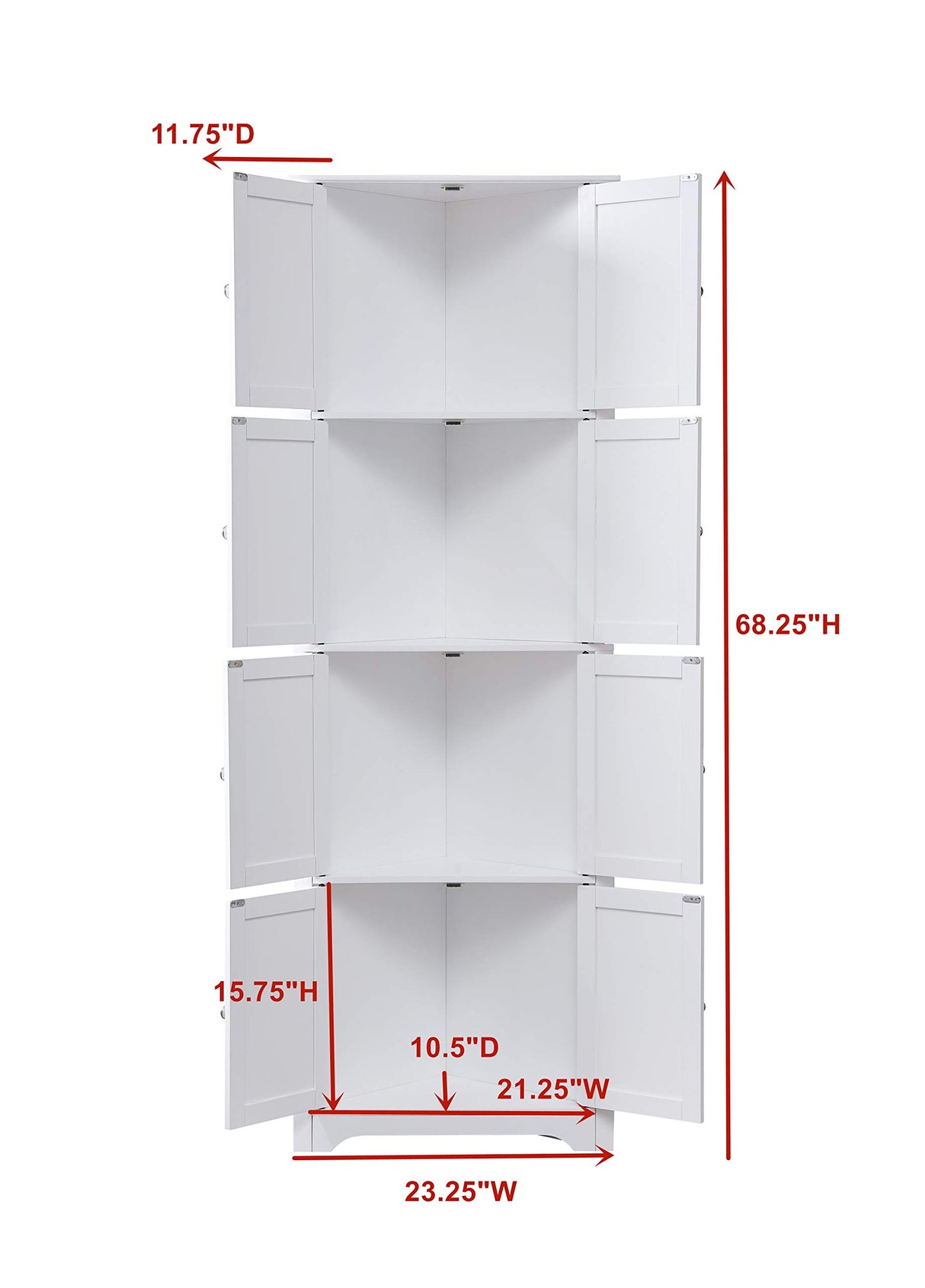 Kings Brand Furniture - Lyons 4-Tier 68" Corner Kitchen Pantry Storage Cabinet with 8 Doors, White Kings Brand Furniture