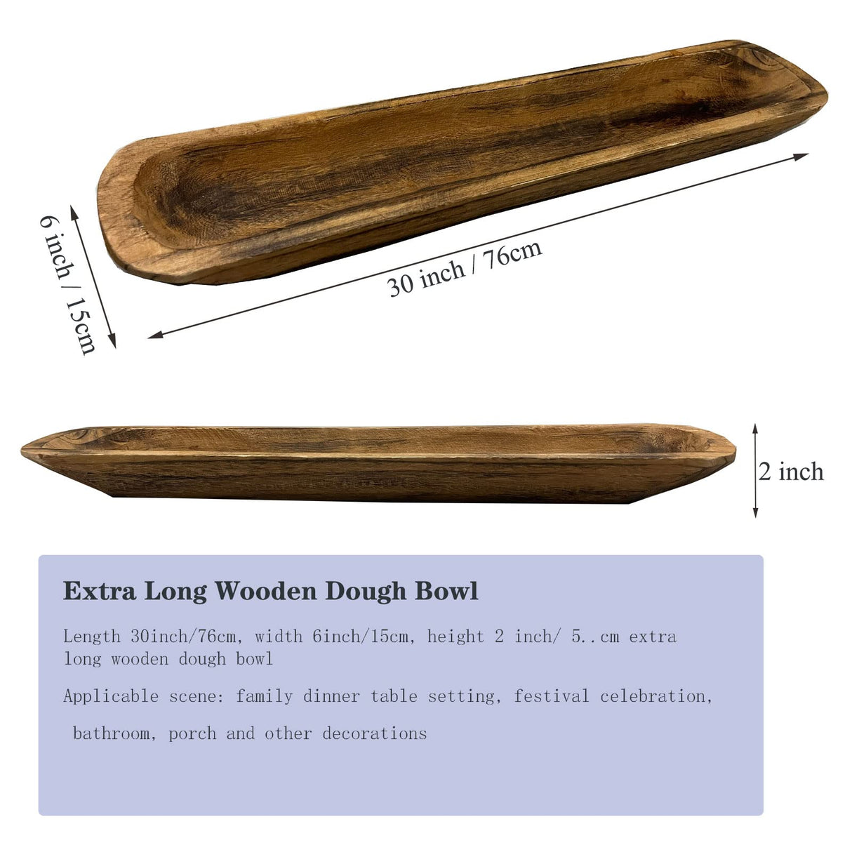 Wooden Dough Bowls Decorative,30'' Rustic Bread Long Bowls Decor Wood Tray, Hand Carved for Table Centerpiece Decor, Home Decor (30 * 6 * 2 inch Brown) BEDAZE