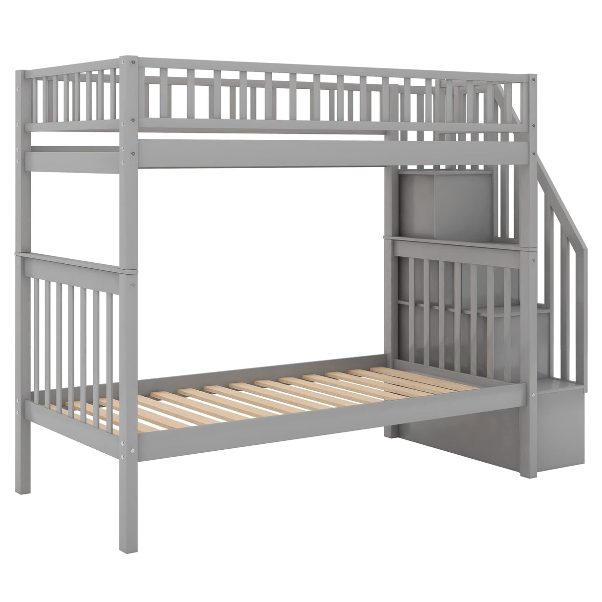 Harper & Bright Designs Twin Over Twin Bunk Bed with Stairs and Trundle, Solid Wood Stairway Bunk Bed Frame with Storage, Can be Split into 3 Separate beds, for Kids Teens Adults (Gray) Harper & Bright Designs