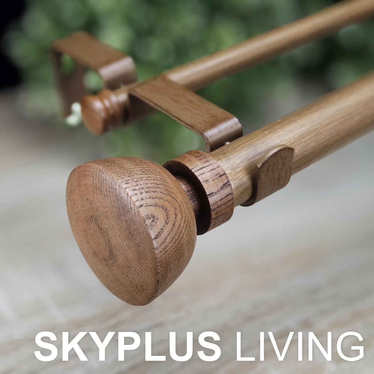 SKYPLUS LIVING Faux Wood Style Curtain Rod Set with Wood Grain Round Finial, 72-144 inch, Standard Double Drapery Rod for 1 Pack, 1 inch diameter, Adjustable Length SKYPLUS LIVING