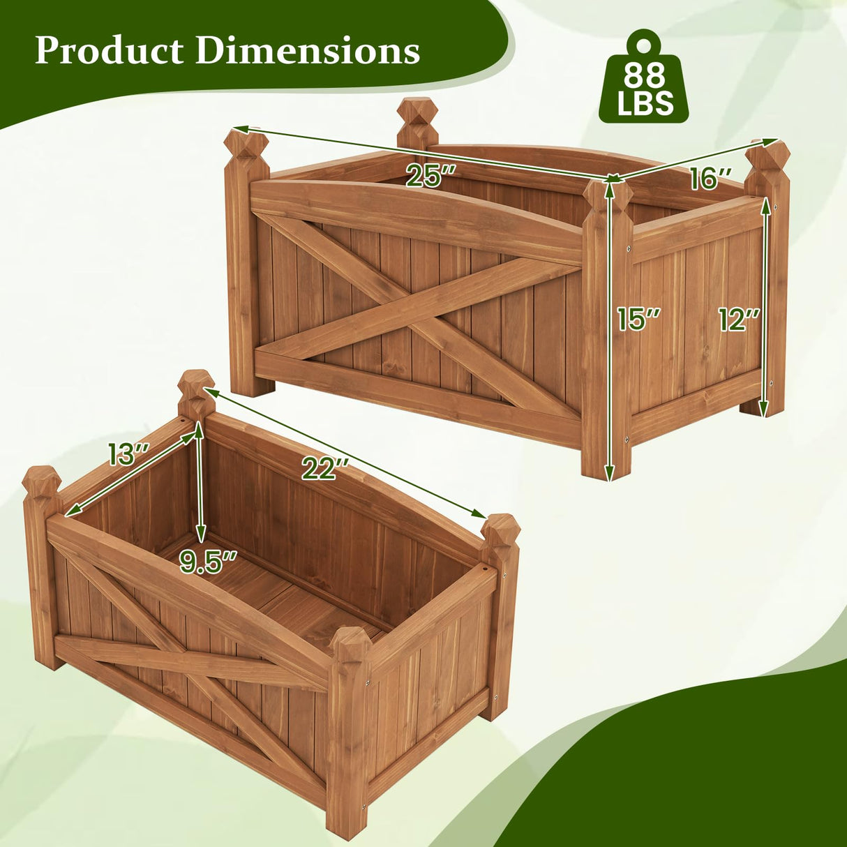 HAPPYGRILL Wooden Raised Garden Bed, Solid Wood Gardening Plant Container w/Drainage Holes for Flower Vegetable Fruit, Outdoor Elevated Planter Box for Patio Garden Yard Balcony (25”x 16”x 15”) HAPPYGRILL