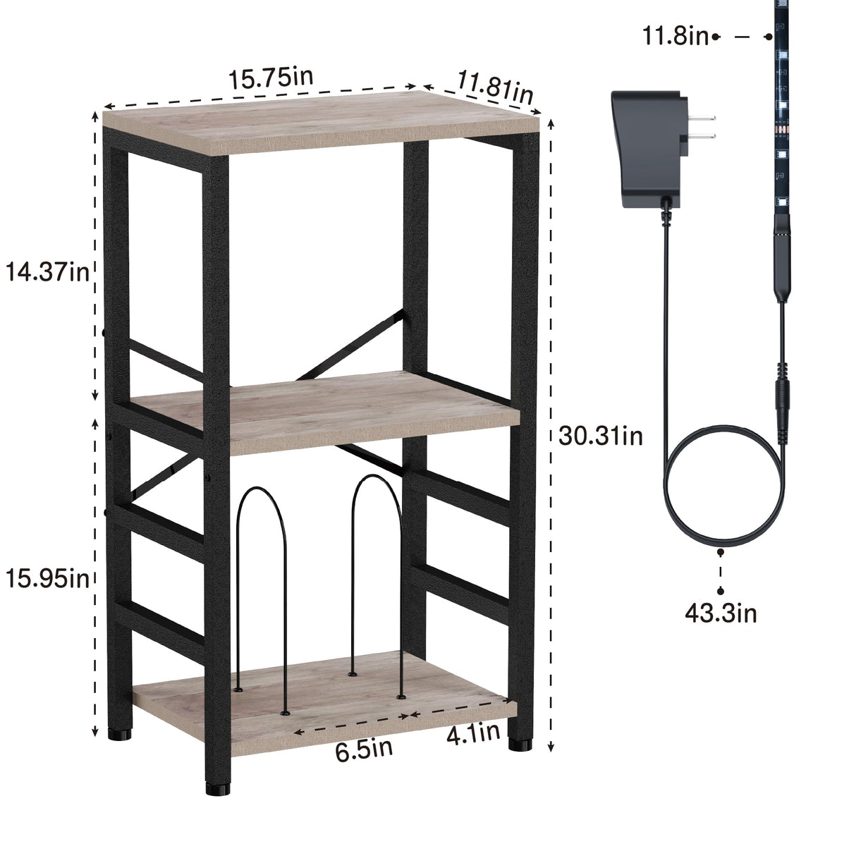 YAKANJ End Table with LED Light,Record Player Stand with Albums Storage,Vinyl Records Storage,Turntable Stand Side Table for Music Room Studio Living Room Bedroom-Greige YAKANJ