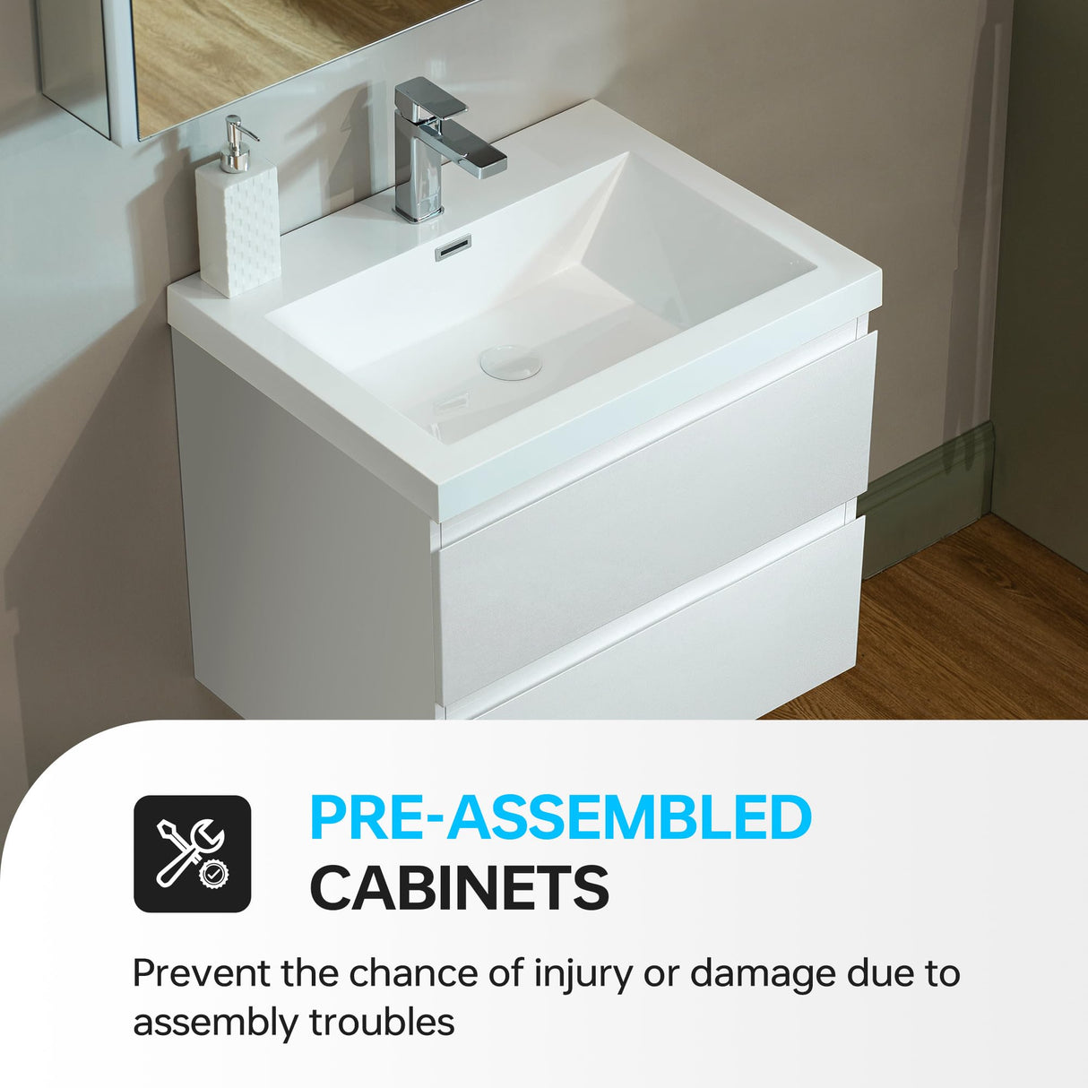 WOODBRIDGE 23-5/8 in. W x 19-5/8 in. D Wall Mounted Floating Vanity in Glossy White with Resin Composite Vanity Top in Glossy White WOODBRIDGE