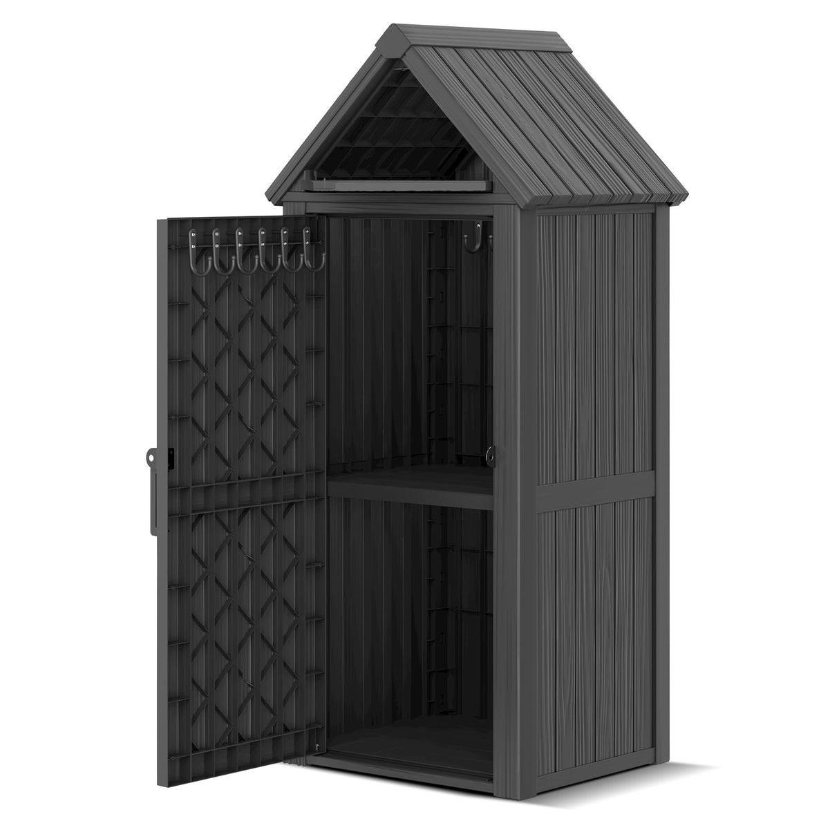 Fancyango Outdoor Resin Storage Shed, Upgrade Durable Storage Cabinet with Removable Shelves and Lock Ring, Reinforced Floor, All-Weather Construction for Garden Patio Lawn (Black) Fancyango