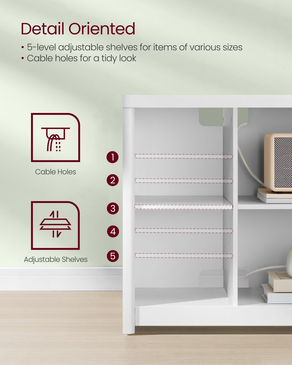 VASAGLE TV Stand for TVs up to 65 Inches, Entertainment Center with Storage Shelves, TV Console Table, Easy to Assemble, TV Cabinet for Living Room, Bedroom, Cloud White ULTV111W01 VASAGLE