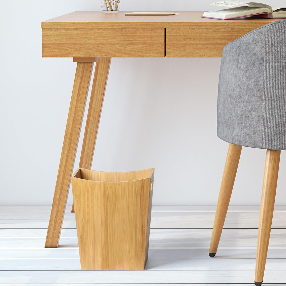 LIANTRAL Bamboo Trash Can Wastebasket, 2 Gallon Small Bathroom Garbage Can Bamboo Waste Basket Trash Container Recycling Bin for Bathroom, Bedroom, Living Room, Office, Kitchen LIANTRAL