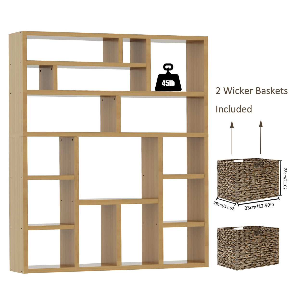 BLANKSPACE 71 Inch Tall Wooden Bookcase, 6-Tier Heavy Duty Storage Shelf with Foldable Storage Baskets - Freestanding Open Shelves for Living Room, Bedroom, Yuzu Oak BLANKSPACE