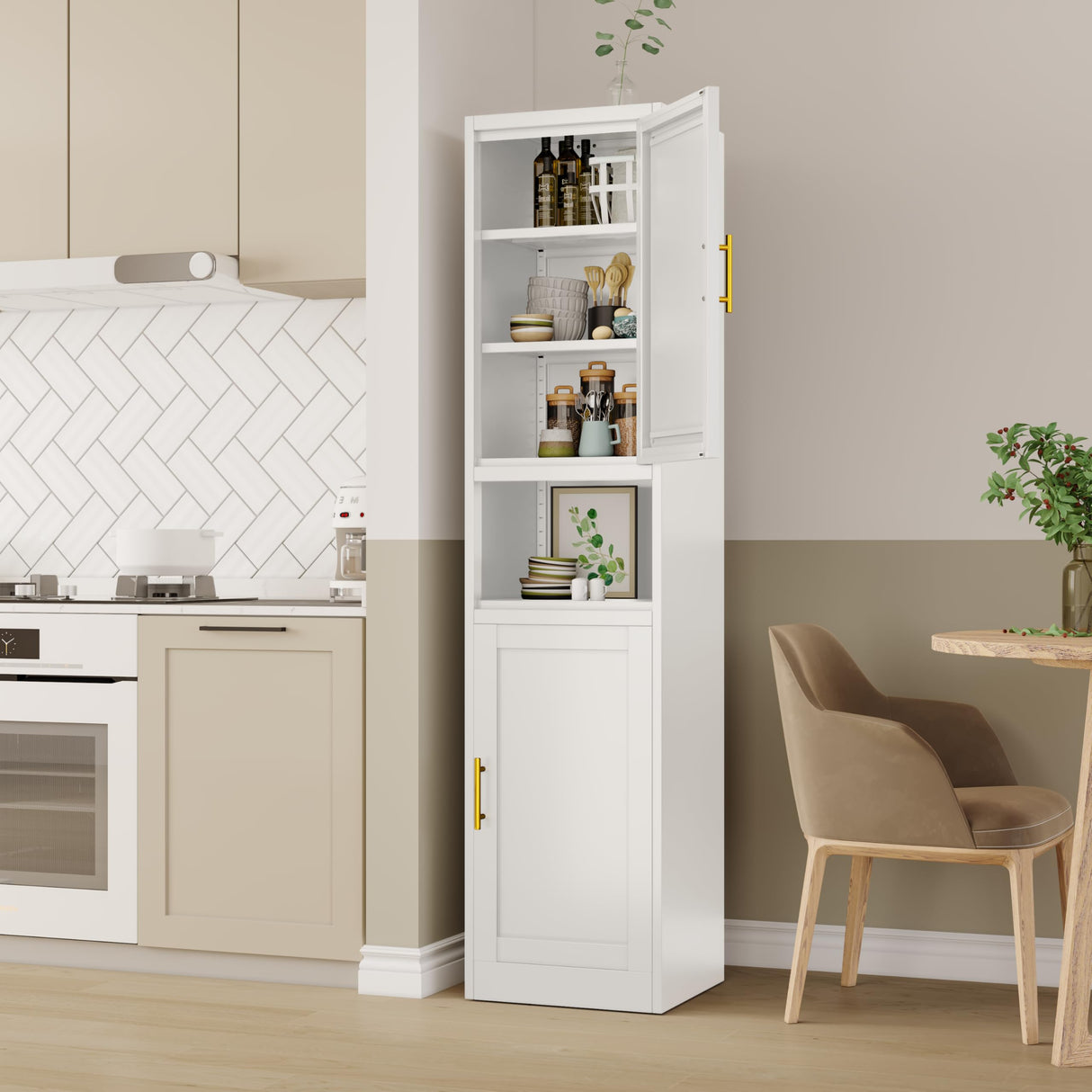 pozdeg Tall Bathroom Storage Cabinet, 67" H Metal Kitchen Pantry Cabinet with 2 Doors and 4 Adjustable Shelves, Space Narrow Bathroom Organizer for Kitchen, Living Room, Home Office pozdeg