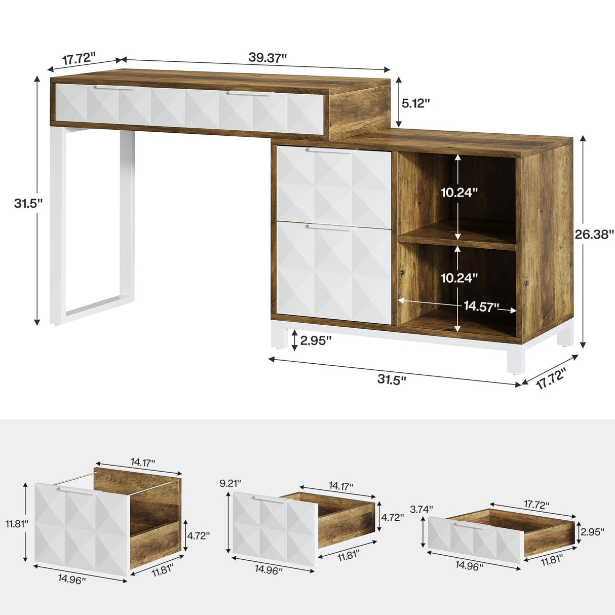 Tribesigns Computer Desk with File Drawer Cabinet, Reversible 4 Drawers Office Desk with Open Storage Shelves & Printer Space, Wood Study Writing Desk Workstation for Home Office, White Brown Tribesigns