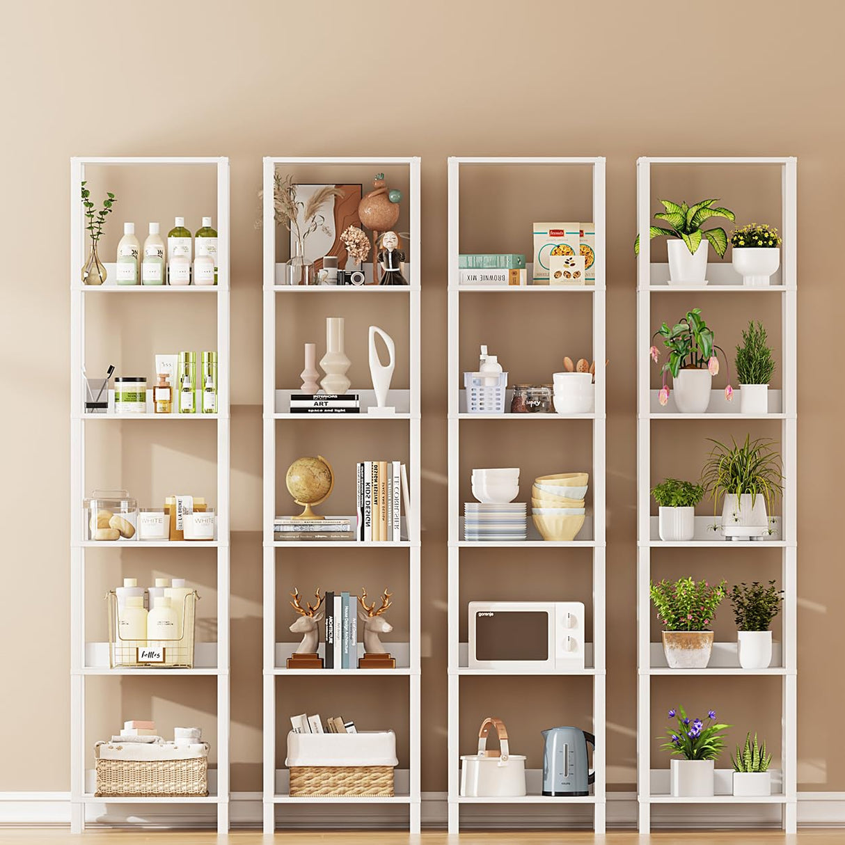 VIMBER 6 Tier Bookshelf with Anti-Fall Baffle, Tall 64.79" Bookcase with DIY Shelves, Industrial Book Shelf Storage Organizer, Display Free Standing Shelf Unit for Bedroom, Living Room, Office, White VIMBER