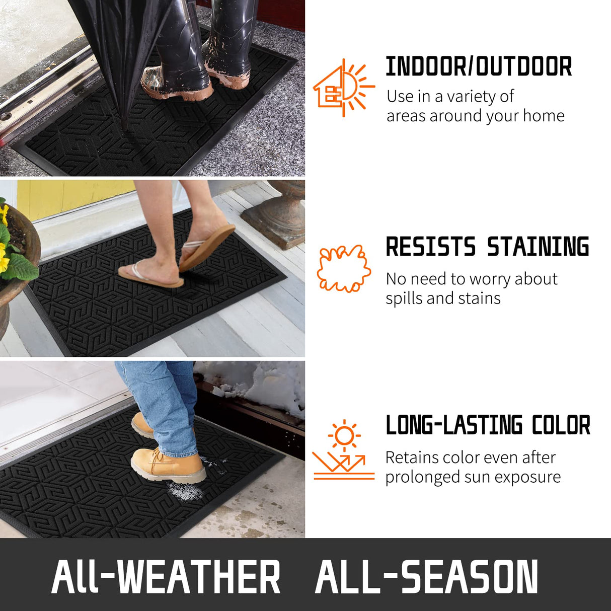 Yimobra Sturdy Front Entrance Door Mat, Heavy Duty Outdoor Indoor Doormat Entryway Floor Mat, Non Slip Rubber Backing, Easy Clean Shoe Scraper, Waterproof, Patio, Lawn, 17x29.5 Inch, Black Yimobra
